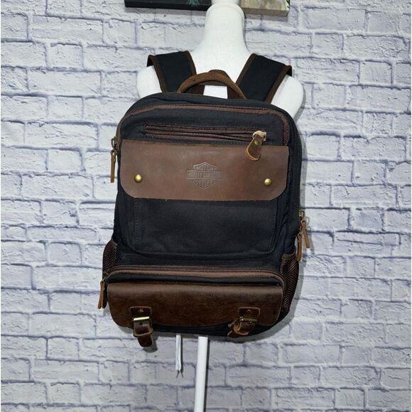 Harley-Davidson “Mustang" Backpack, weathered Leather and Black - Picture 1 of 14